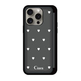 iPhone15Pro バックフリップカード収納ミラー付き カード収納ミラー付きケース スウィートハート ブラック