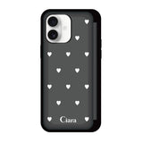 iPhone16 バックフリップカード収納ミラー付き カード収納ミラー付きケース スウィートハート ブラック