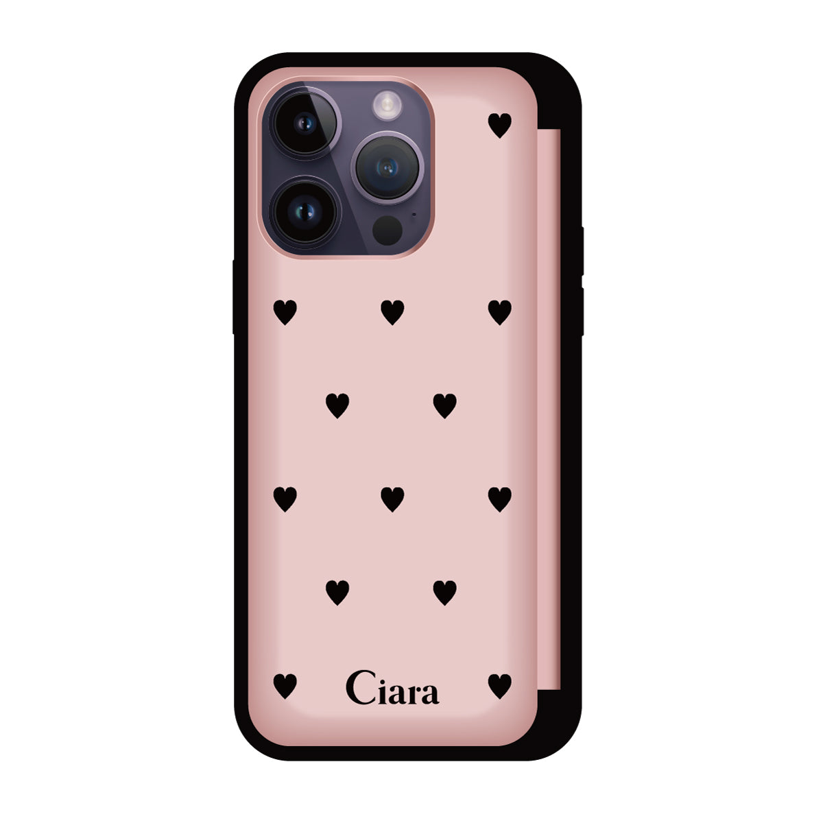iPhone14ProMax バックフリップカード収納ミラー付き カード収納ミラー付きケース スウィートハート ピンク