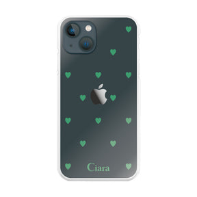 iPhone13miniケース ハイブリッド クリアケース スウィートハート グリーン