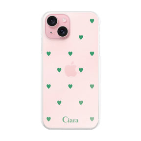 iPhone15ケース ハイブリッド クリアケース スウィートハート グリーン