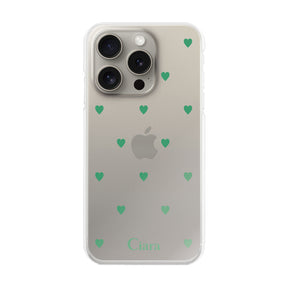 iPhone15Proケース ハイブリッド クリアケース スウィートハート グリーン