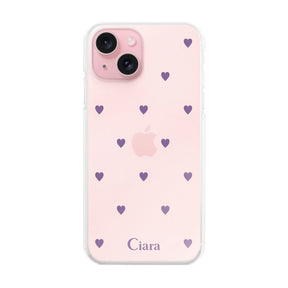 iPhone15ケース ハイブリッド クリアケース スウィートハート パープル