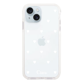 iPhone15Plus クッションバンパー 耐衝撃クリアケース スウィートハート ホワイト