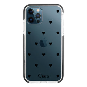iPhone12ProMax クッションバンパー 耐衝撃クリアケース スウィートハート ブラック