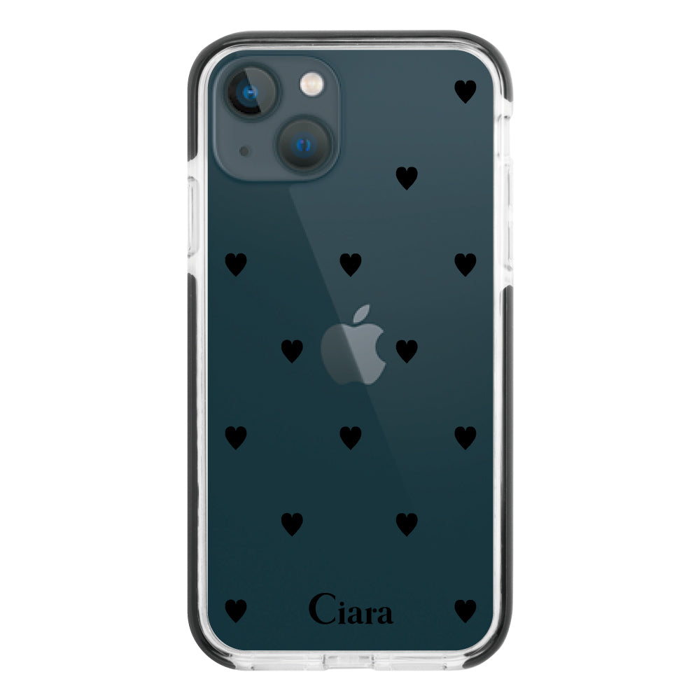iPhone13mini クッションバンパー 耐衝撃クリアケース スウィートハート ブラック