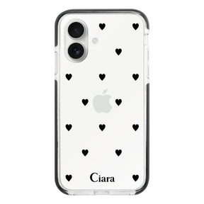 iPhone16 クッションバンパー 耐衝撃クリアケース スウィートハート ブラック