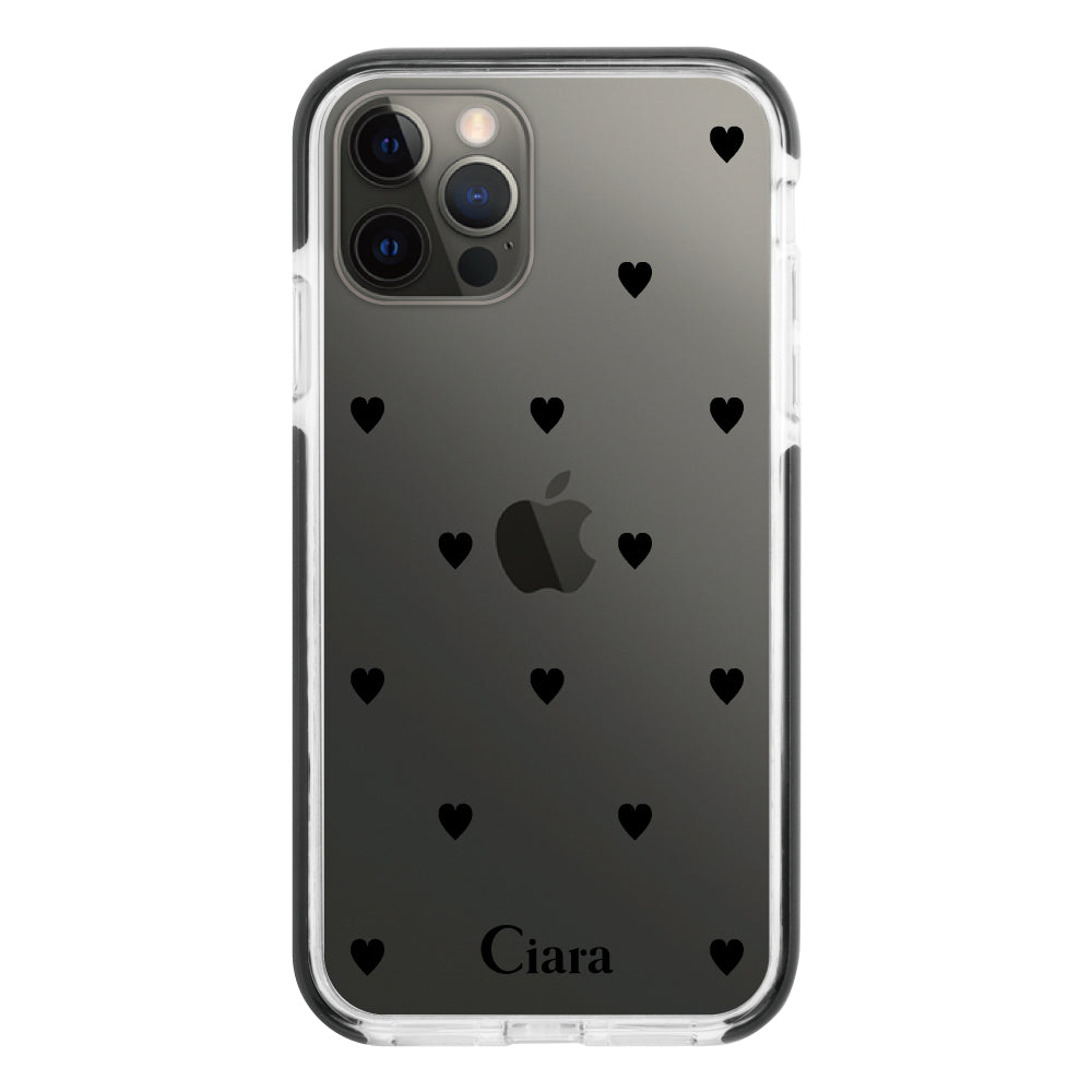 iPhoneX/XS クッションバンパー 耐衝撃クリアケース スウィートハート ブラック