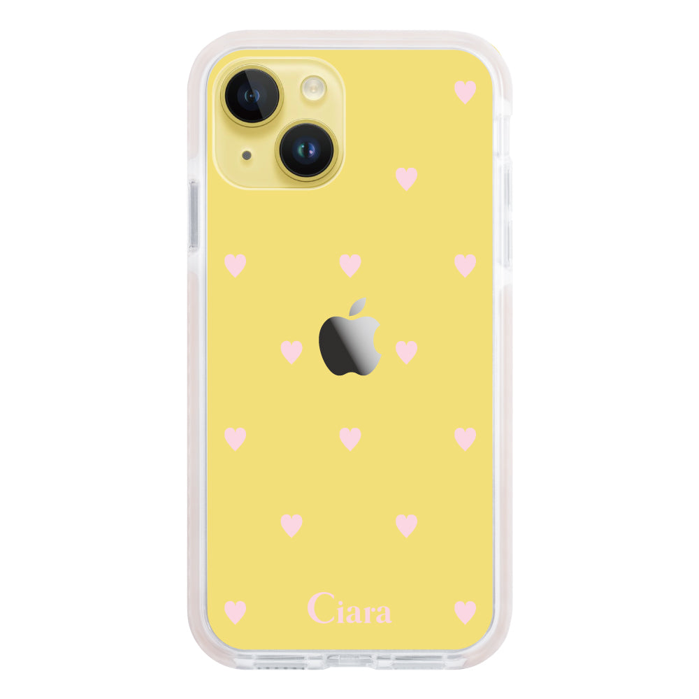 iPhone14Plus クッションバンパー 耐衝撃クリアケース スウィートハート ピンク