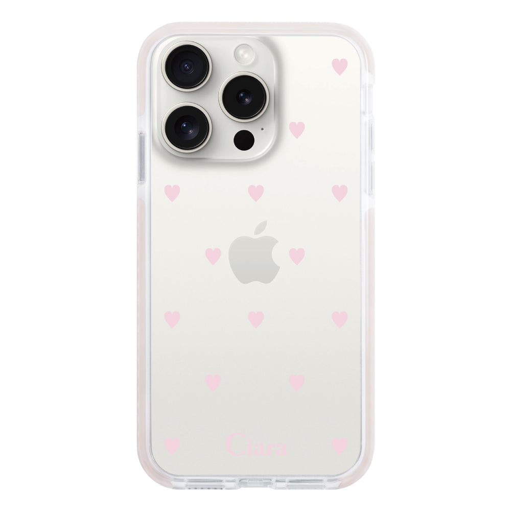 iPhone15ProMax クッションバンパー 耐衝撃クリアケース スウィートハート ピンク