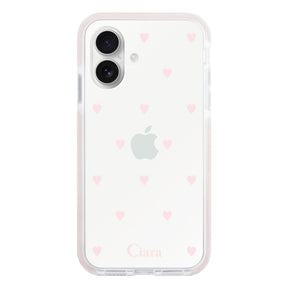 iPhone16 クッションバンパー 耐衝撃クリアケース スウィートハート ピンク