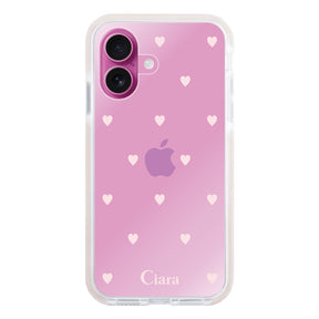 iPhone16Plus クッションバンパー 耐衝撃クリアケース スウィートハート ピンク