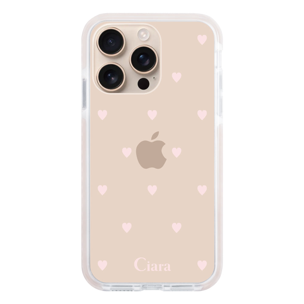 iPhone16Pro クッションバンパー 耐衝撃クリアケース スウィートハート ピンク