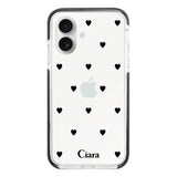 iPhone16 クッションバンパー 耐衝撃クリアTPUケース スウィートハート ブラック
