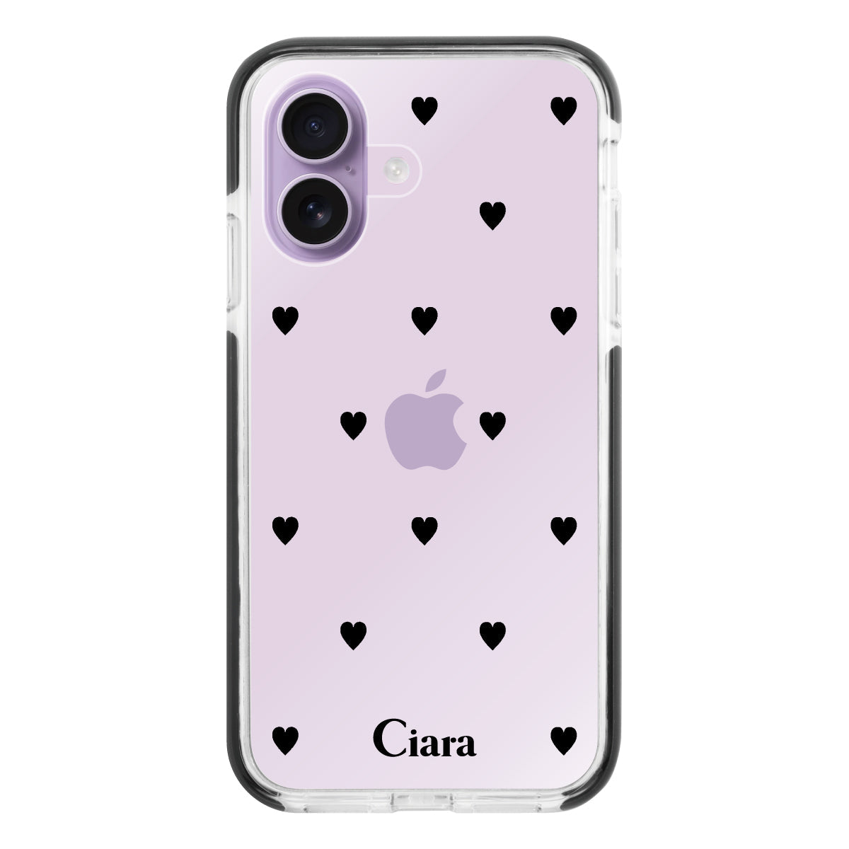 iPhone17 クッションバンパー 耐衝撃クリアTPUケース スウィートハート ブラック