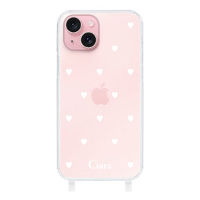 iPhone15 ストラップクリアケース スウィートハート ホワイト