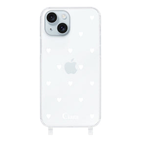 iPhone15Plus ストラップクリアケース スウィートハート ホワイト