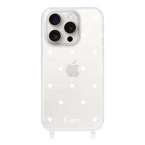 iPhone15ProMax ストラップクリアケース スウィートハート ホワイト