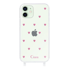 iPhone12mini ストラップクリアケース スウィートハート ピンク