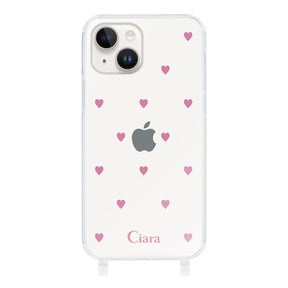 iPhone14 ストラップクリアケース スウィートハート ピンク