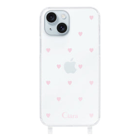iPhone15Plus ストラップクリアケース スウィートハート ピンク