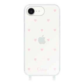 iPhone16e ストラップクリアケース スウィートハート ピンク