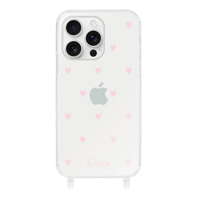 iPhone16ProMax ストラップクリアケース スウィートハート ピンク
