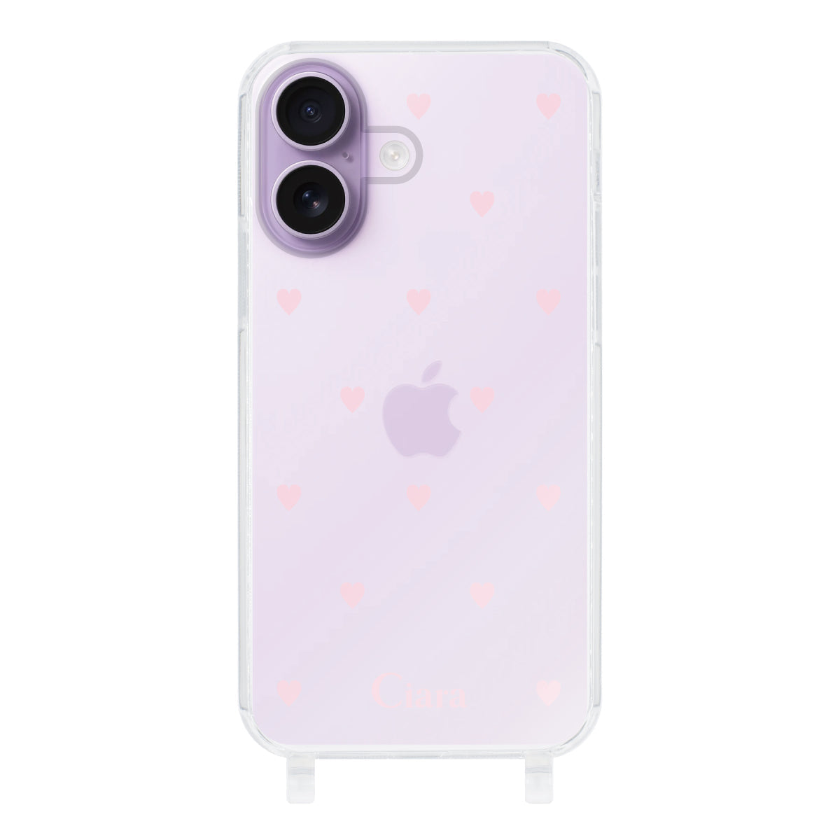 iPhone17 ストラップクリアケース スウィートハート ピンク