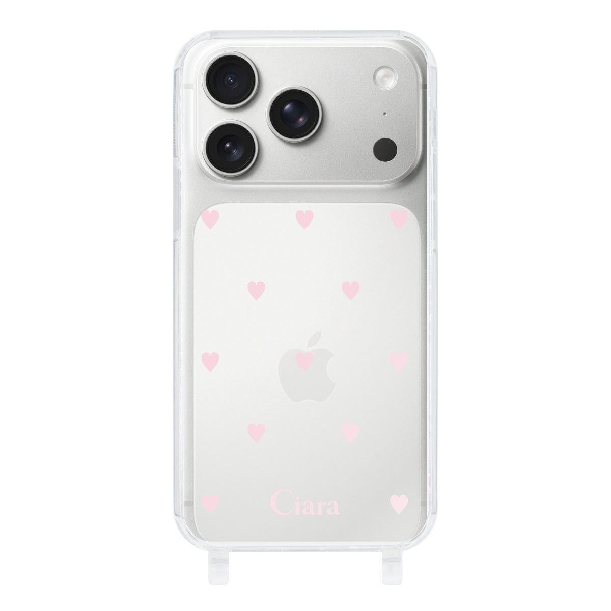 iPhone17Pro ストラップクリアケース スウィートハート ピンク