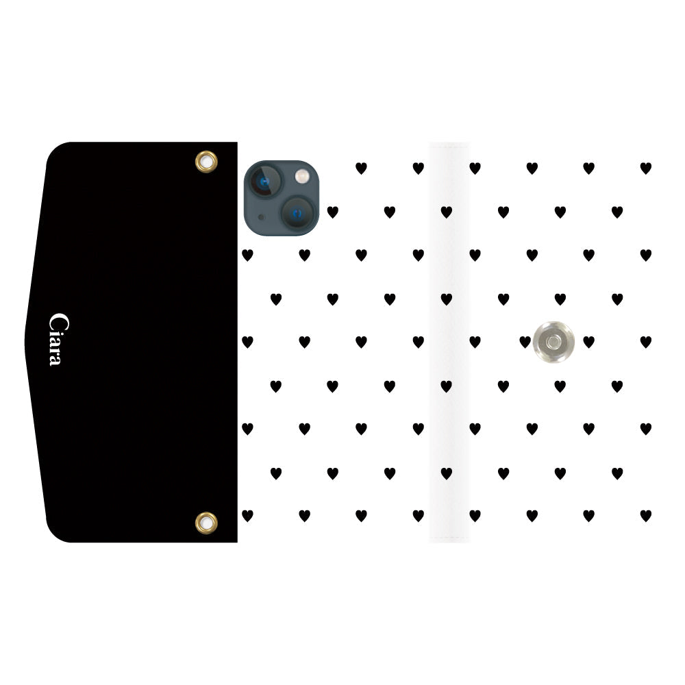 iPhone13miniケース 手帳型カード収納レザーケース スウィートハート ブラック