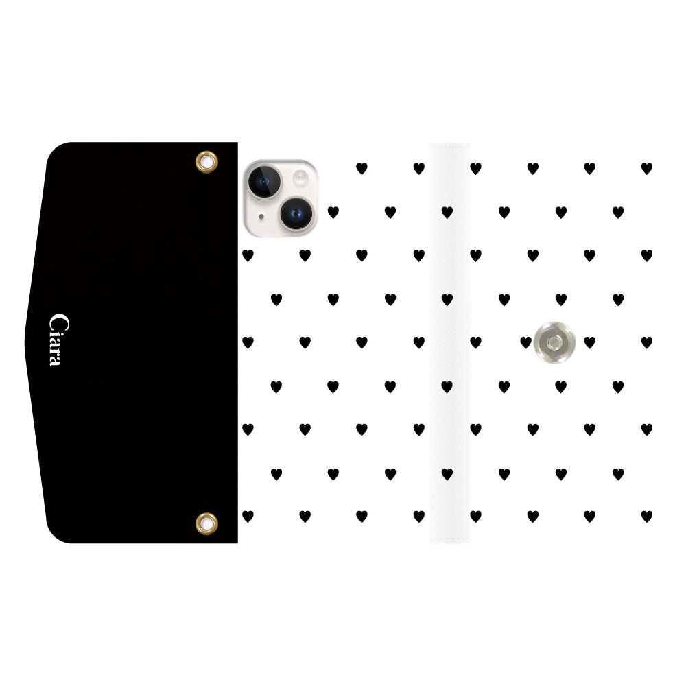 iPhone14ケース 手帳型カード収納レザーケース スウィートハート ブラック