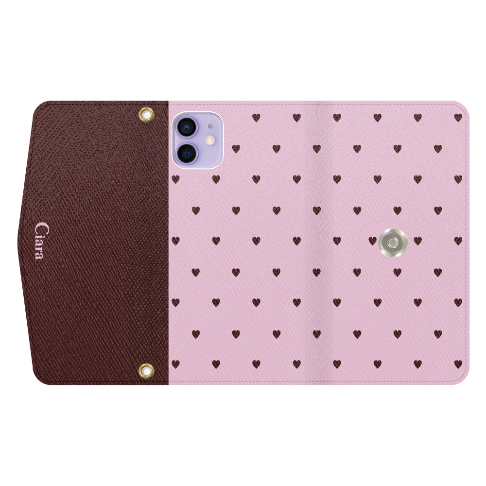 iPhone12/12Proケース 手帳型カード収納レザーケース スウィートハート ピンク