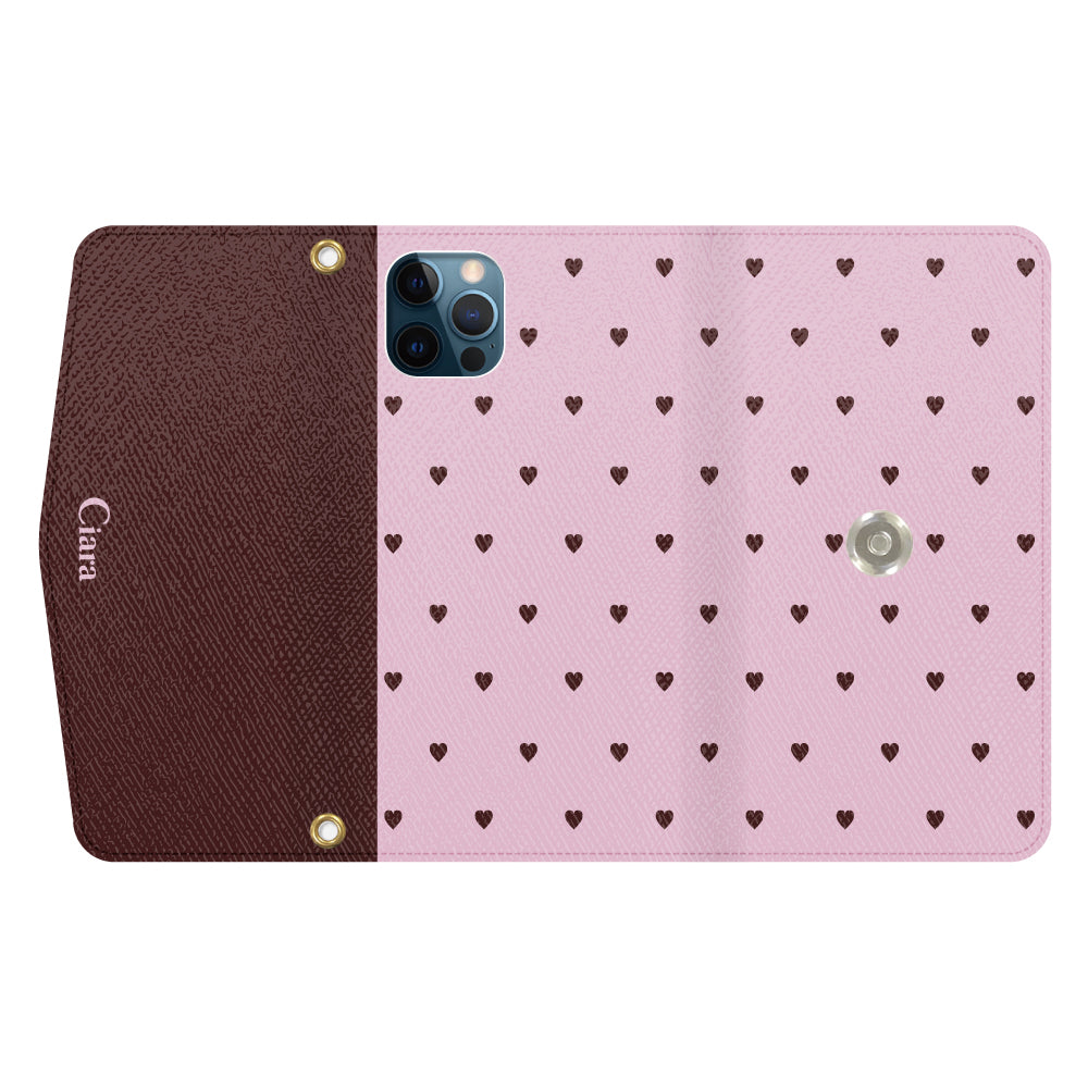 iPhone12ProMaxケース 手帳型カード収納レザーケース スウィートハート ピンク