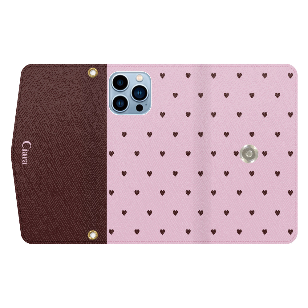 iPhone13ProMaxケース 手帳型カード収納レザーケース スウィートハート ピンク
