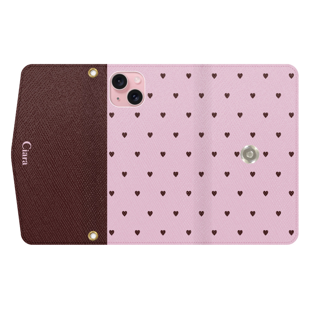 iPhone15ケース 手帳型カード収納レザーケース スウィートハート ピンク