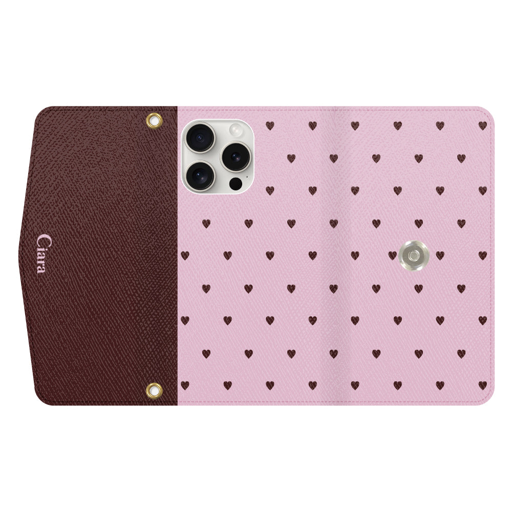 iPhone15ProMaxケース 手帳型カード収納レザーケース スウィートハート ピンク