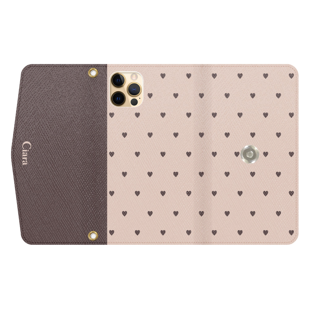 iPhone11ProMaxケース 手帳型カード収納レザーケース スウィートハート ベージュ