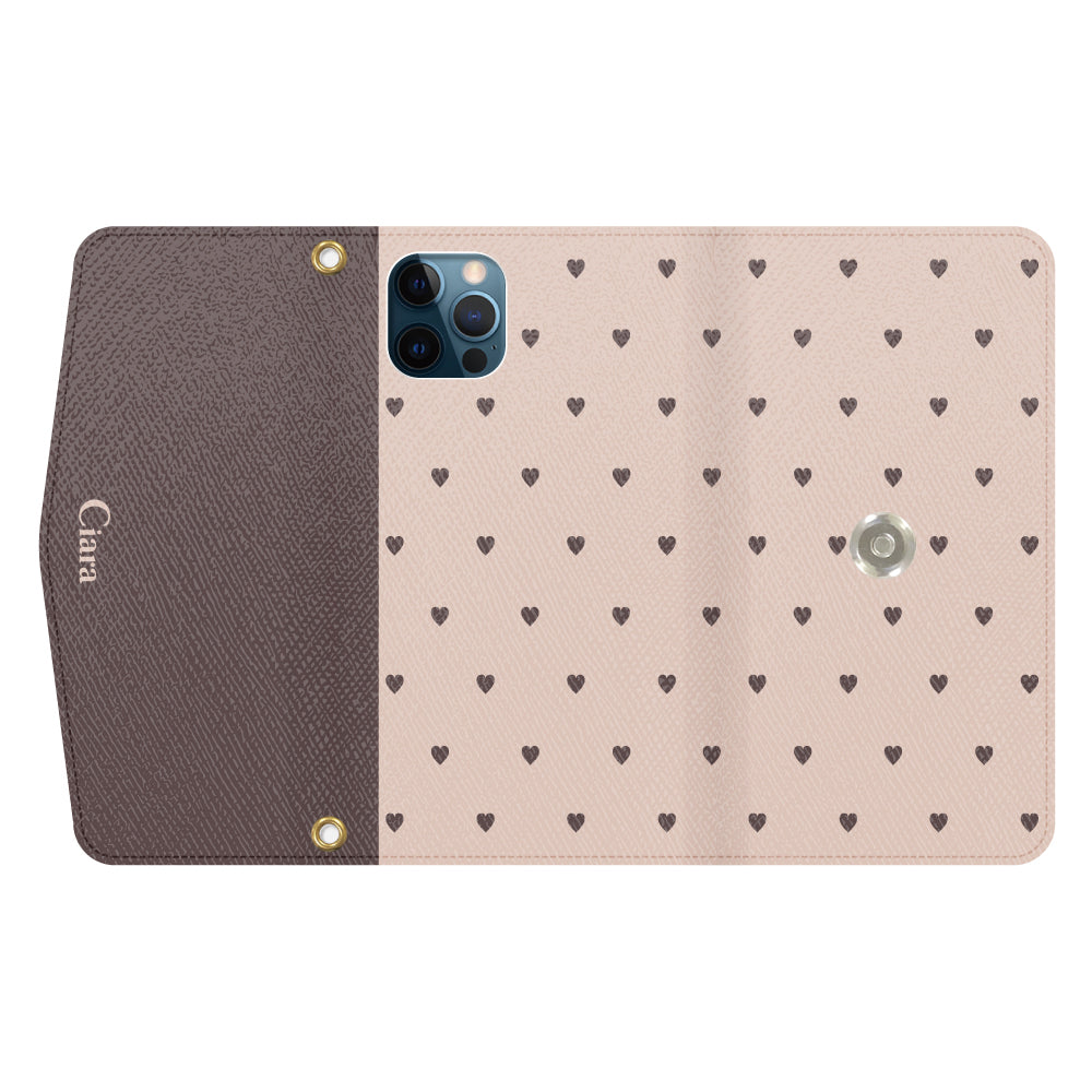 iPhone12ProMaxケース 手帳型カード収納レザーケース スウィートハート ベージュ