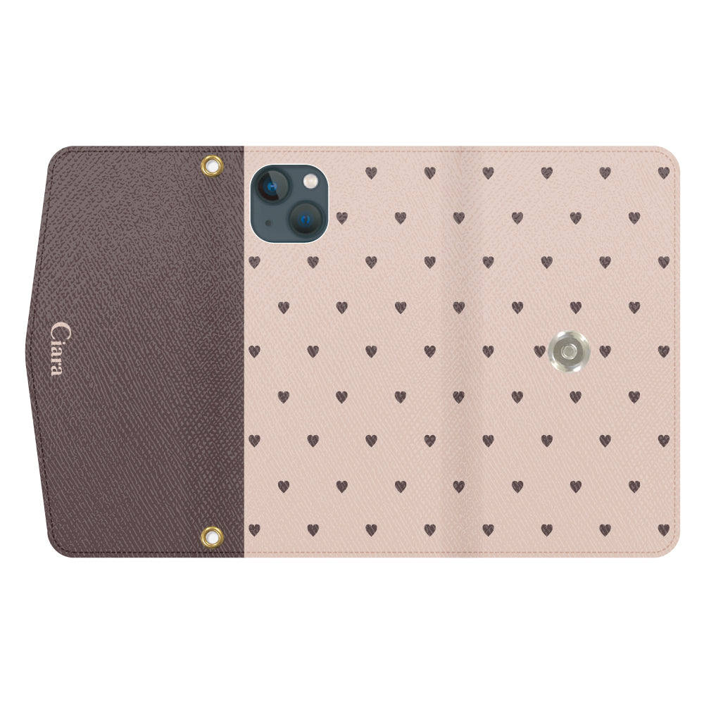 iPhone13miniケース 手帳型カード収納レザーケース スウィートハート ベージュ
