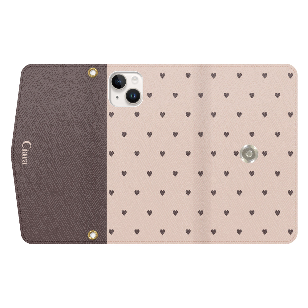 iPhone14ケース 手帳型カード収納レザーケース スウィートハート ベージュ