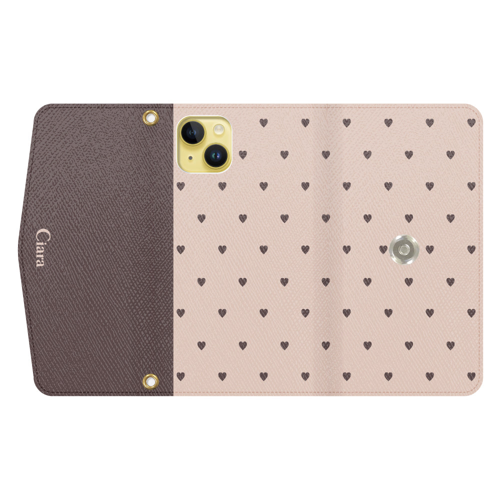 iPhone14Plusケース 手帳型カード収納レザーケース スウィートハート ベージュ