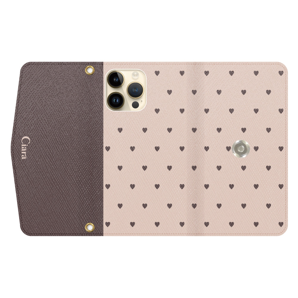 iPhone14Proケース 手帳型カード収納レザーケース スウィートハート ベージュ