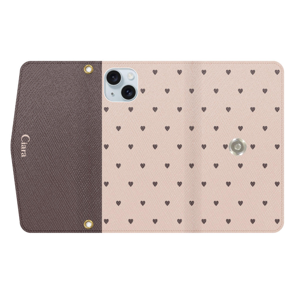 iPhone15Plusケース 手帳型カード収納レザーケース スウィートハート ベージュ