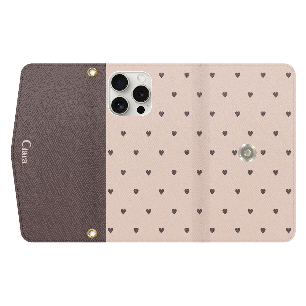 iPhone15ProMaxケース 手帳型カード収納レザーケース スウィートハート ベージュ