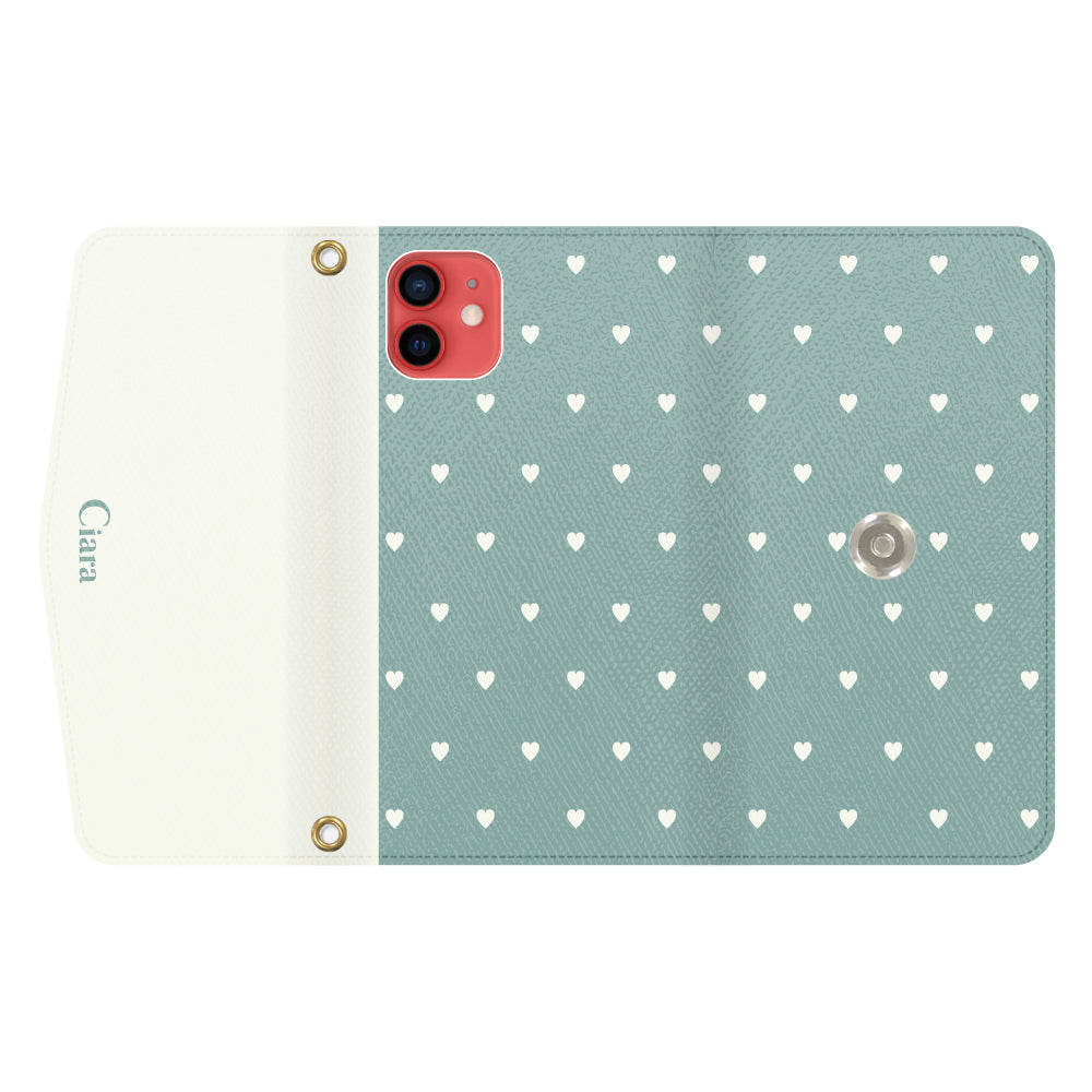 iPhone11ケース 手帳型カード収納レザーケース スウィートハート グリーン