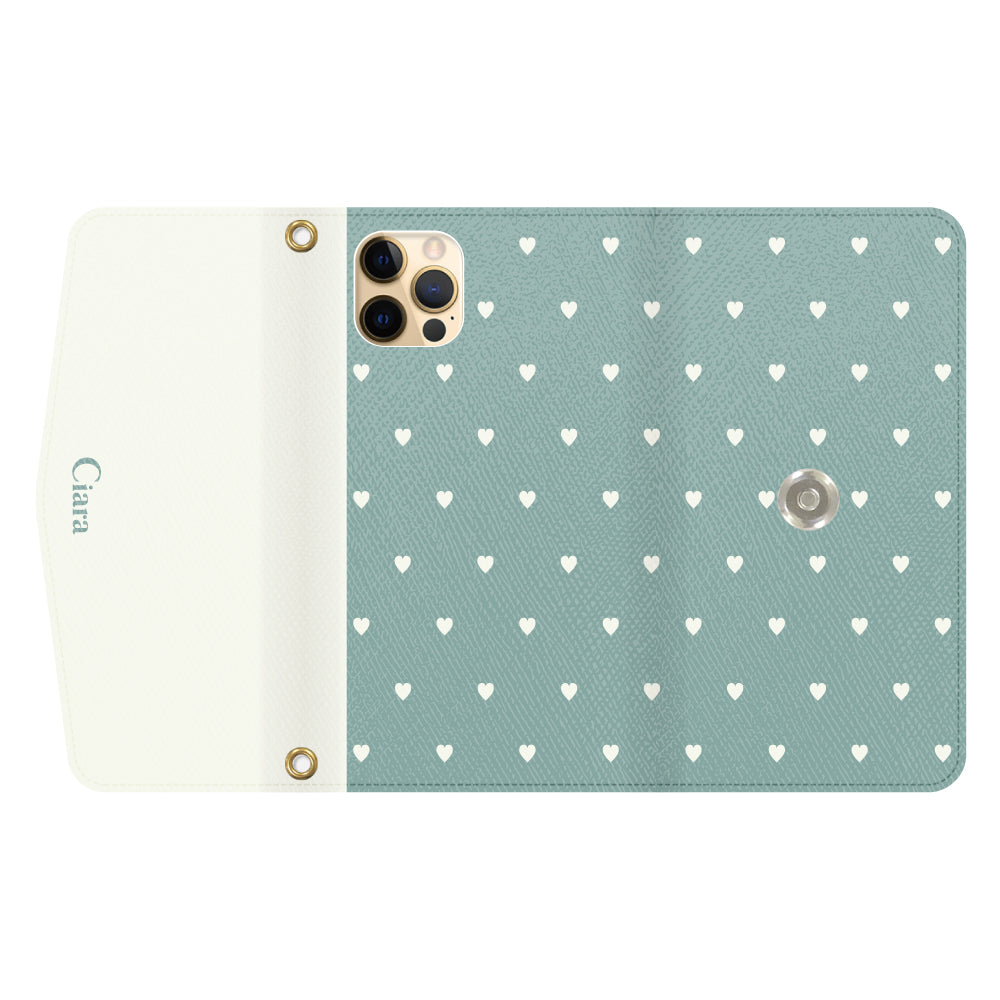 iPhone11Proケース 手帳型カード収納レザーケース スウィートハート グリーン