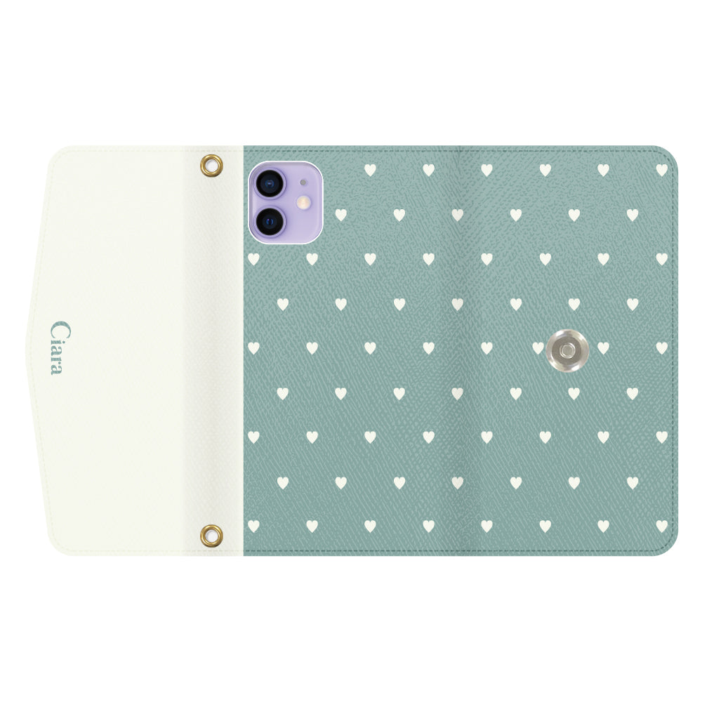 iPhone12/12Proケース 手帳型カード収納レザーケース スウィートハート グリーン