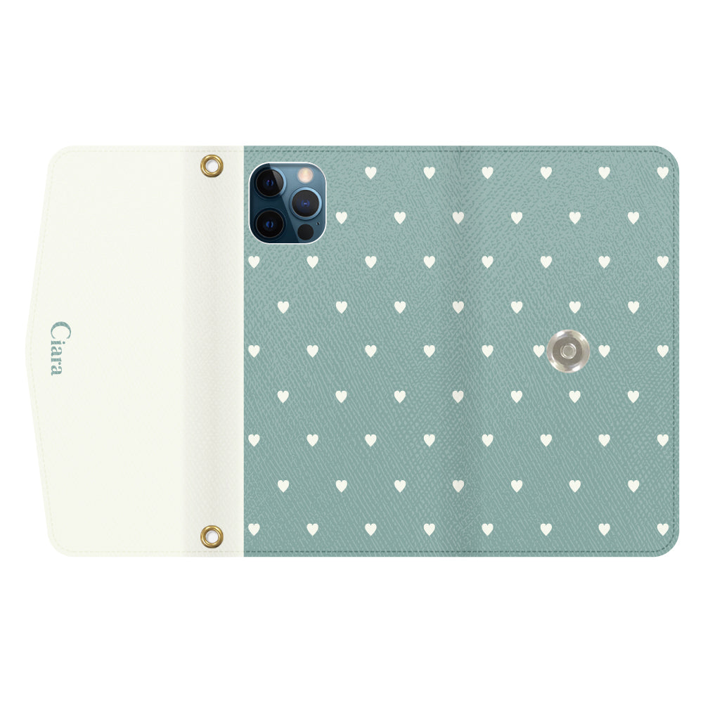 iPhone12ProMaxケース 手帳型カード収納レザーケース スウィートハート グリーン