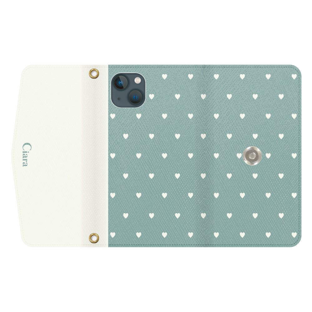 iPhone13miniケース 手帳型カード収納レザーケース スウィートハート グリーン