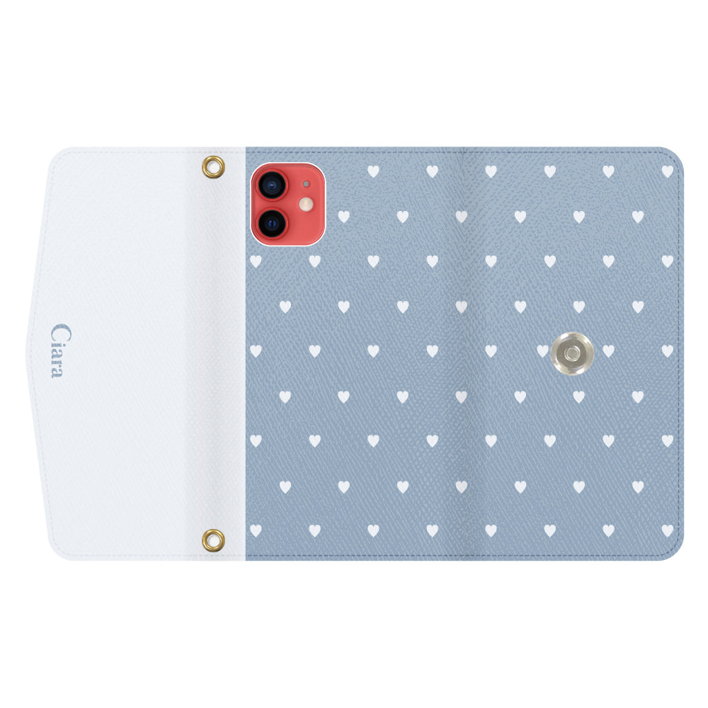 iPhone11ケース 手帳型カード収納レザーケース スウィートハート ブルー